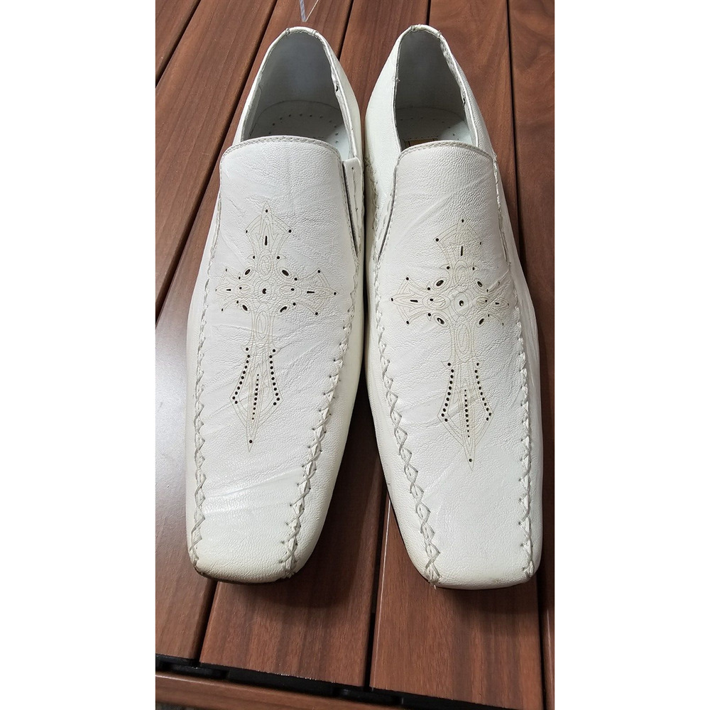 Delli Aldo M-18355 White Etched Cross Square Toe Slip On Loafers MENS 7‎ UK 6.5
